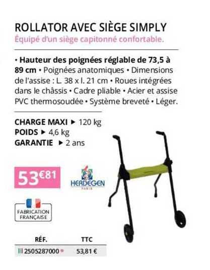herdegen rollator avec siège simply