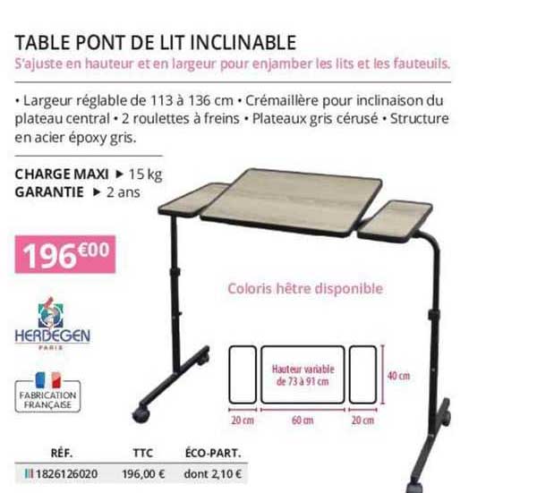 herdegen tablet pont de lit inclinable