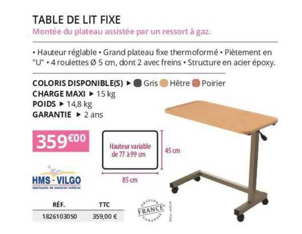 hms - vilgo table de lit fixe