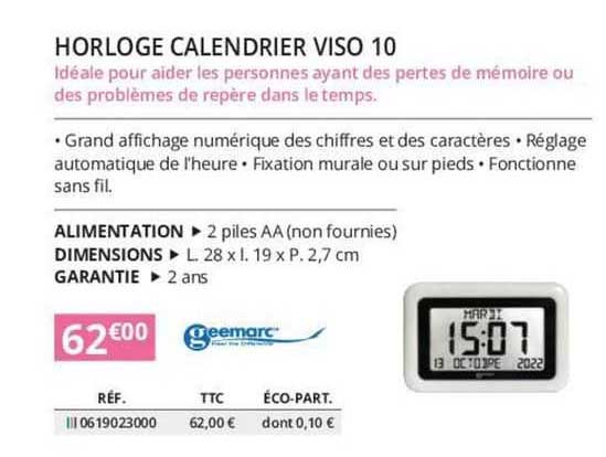 Horloge Calendrier Viso 10 Geemarc