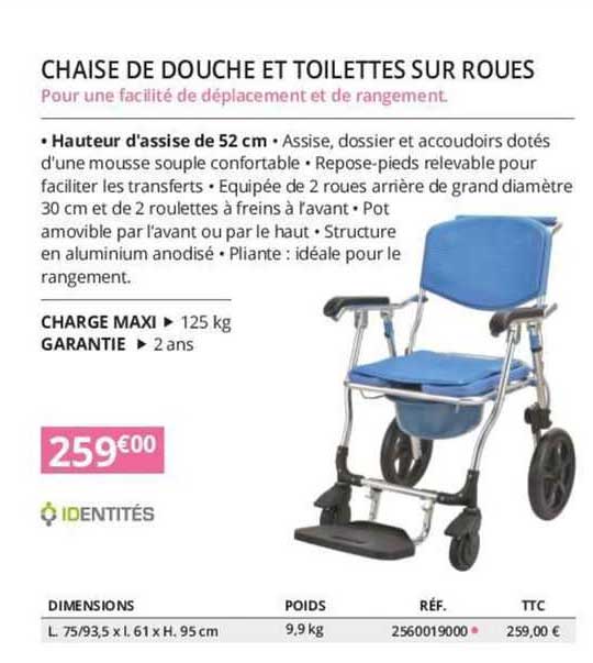 identités chaise de douche et toilettes sur roues