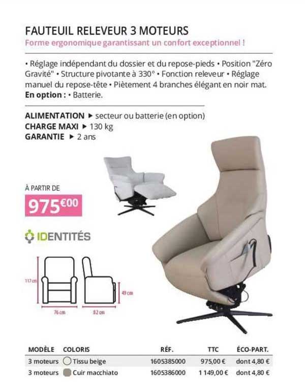 identités fauteuil releveur 3 moteurs