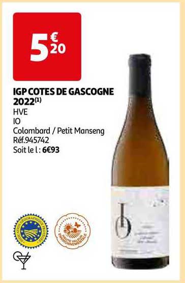 igp côtes de gascogne 2022 hve io colombard / petit manseng