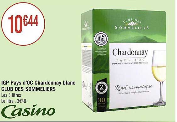 Igp Pays D'oc  Chardonnay Blanc Club Des Sommeliers