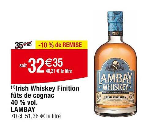 irish whiskey finition fûts de cognac 40% vol lambay
