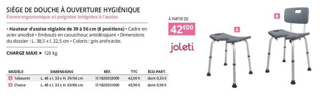 joleti siège de douche à ouverture hygiénique