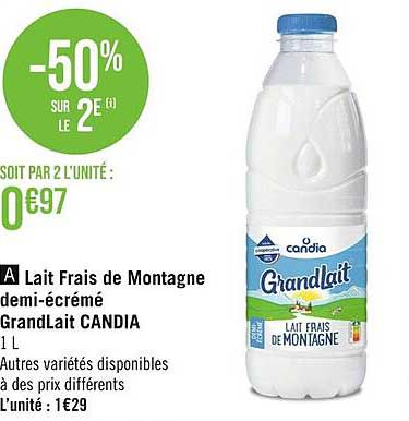 lait frais de montagne demi-écrémé grandlait candia