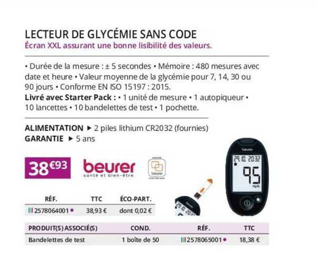 lecteur de glycémie sans code beurer