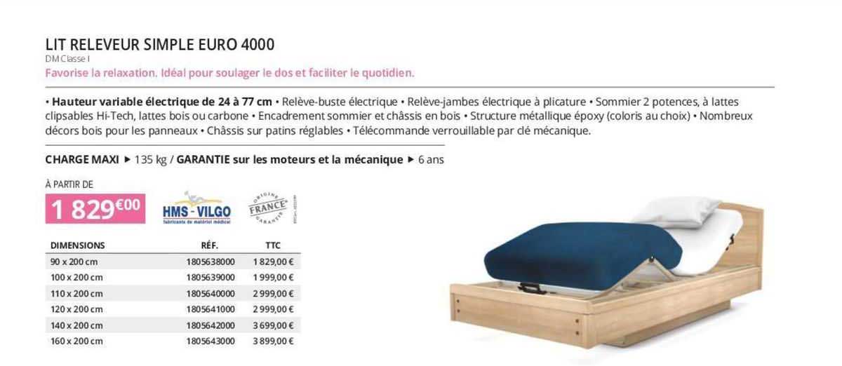 lit releveur simple euro 4000