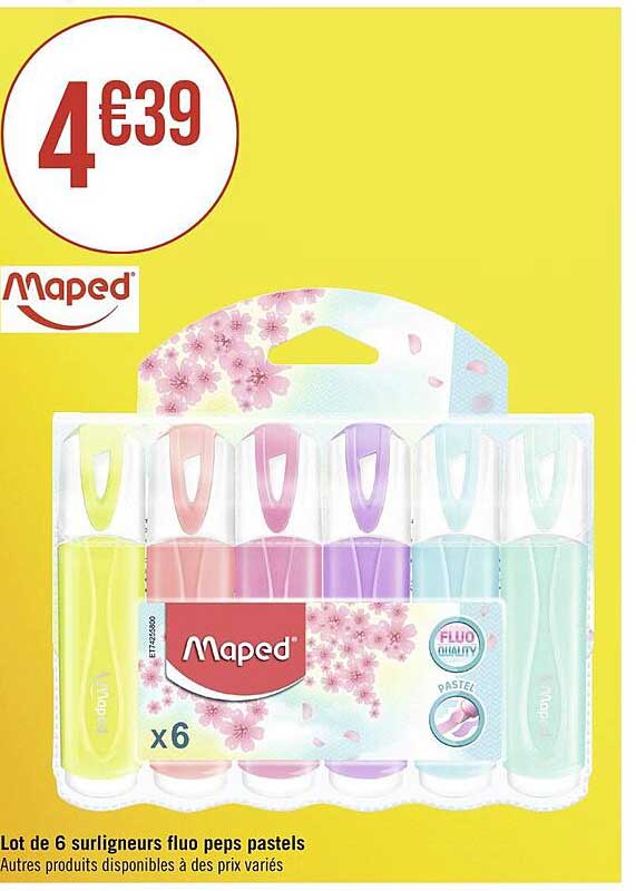 lot de 6 surligneurs fluo peps pastels