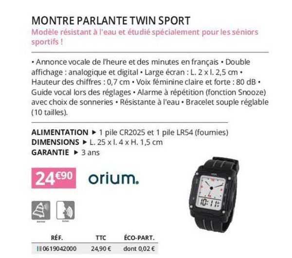 montre parlante twin sport orium.