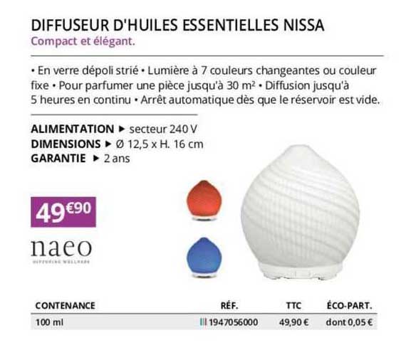 naeo diffuseur d'huiles essentielles nissa