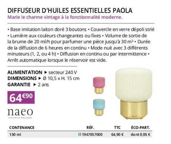 naeo diffuseur d'huiles essentielles paola