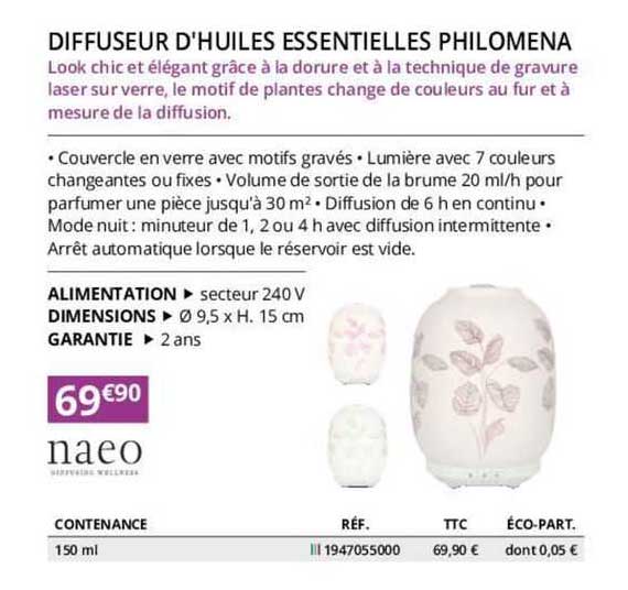 naeo diffuseur d'huiles essentielles philomena
