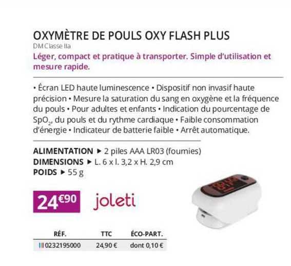 oxymètre de pouls oxy flash plus joleti