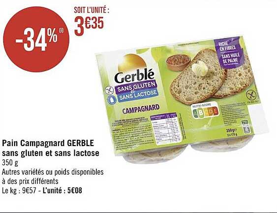 pain campagnard gerble sans gluten et sans lactose