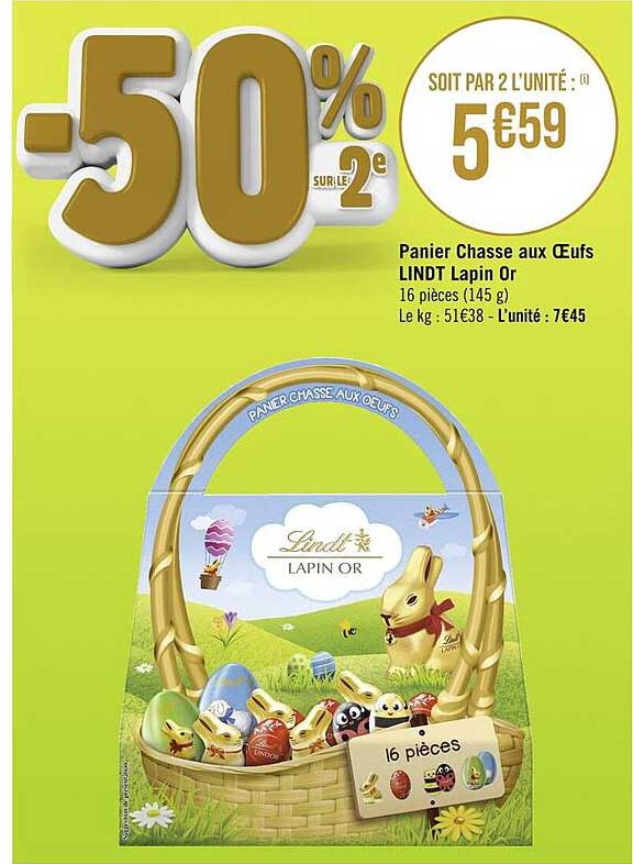panier chasse aux œufs lindt lapin or