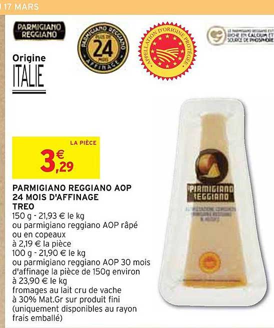 parmigiano reggiano aop 24 mois d'affinage tréo