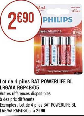 philips lot de 4 piles bat powerlife bl lr6/aa r6p4b/05