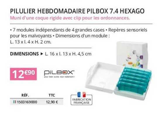pilbox pilulier hebdomadaire pilbox 7.4 hexago