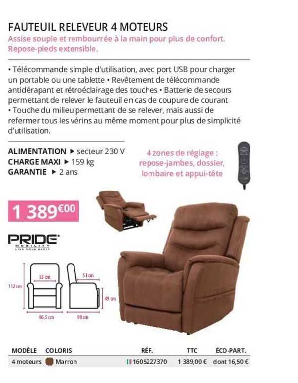 pride fauteuil releveur 4 moteurs