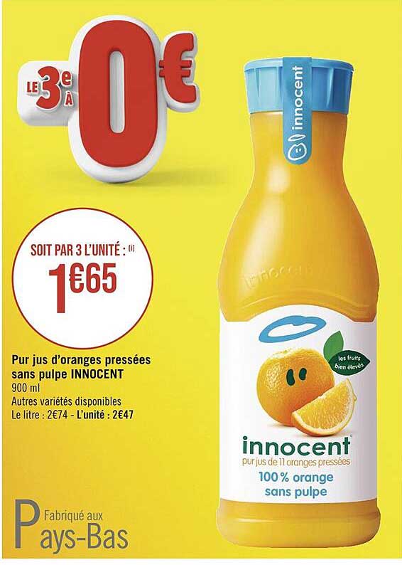 pur jus d'oranges pressées sans pulpe innocent