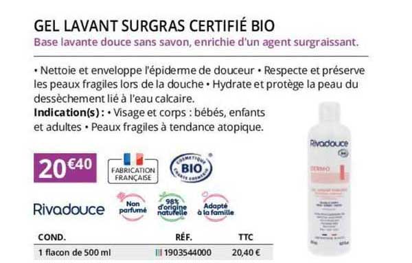 rivadouce gel lavant surgras certifié bio