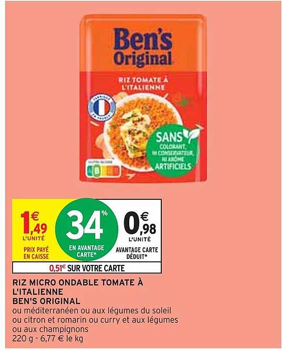riz micro ondable tomate à l'italienne ben's original