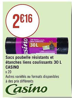 sacs poubelle résistants et étanches liens coulissants 30 l casino