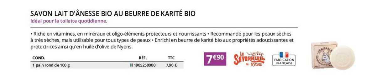 savon lait d'ânesse bio au beurre de karité bio