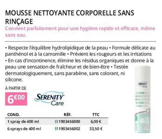 serenity mousse nettoyante corporelles sans rinçage