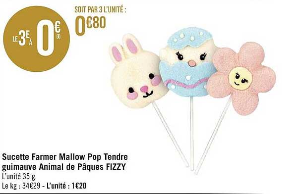 sucette farmer mallow pop tendre guimauve animal de pâques fizzy
