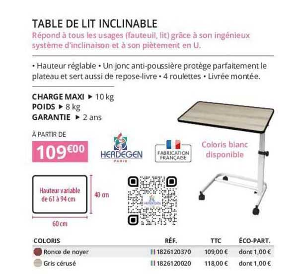 tablet de lit inclinable