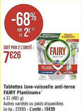 tablettes lave-vaisselle anti-terne fairy plantinum+