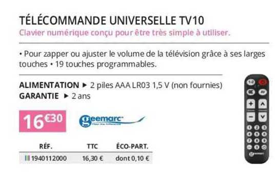 télécommande universelle tv10 geemarc