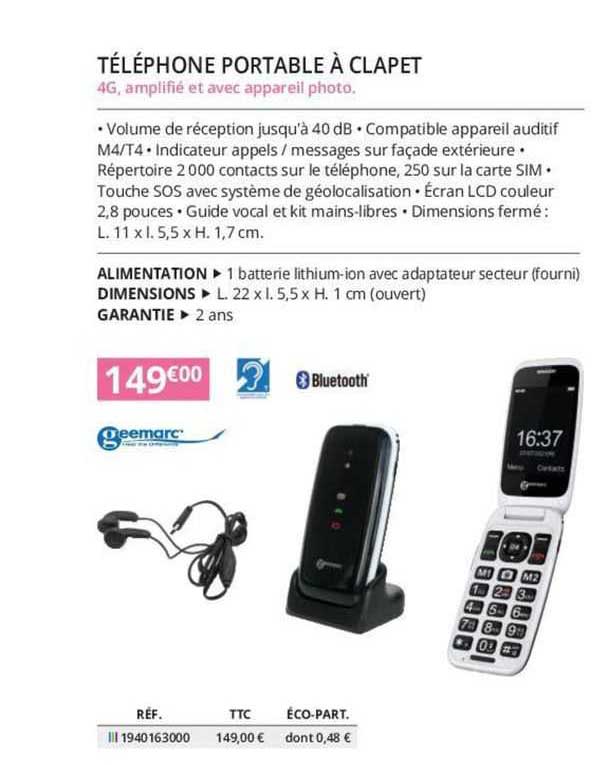 Téléphone Portable à Clapet Geemarc