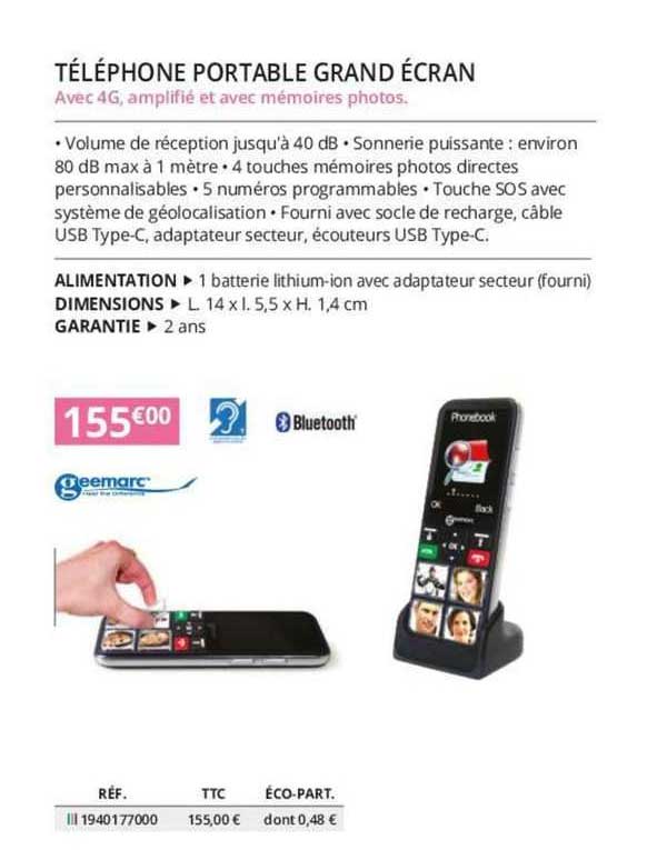 téléphone portable grand écran geemarc