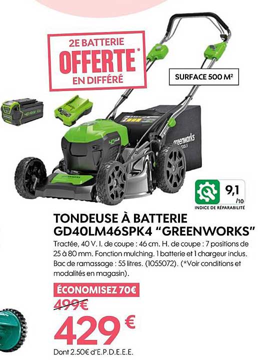 Tondeuse à Batterie GD40LM46SPK4 "greenworks"