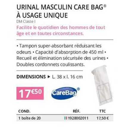urinal masculin care bag à usage unique