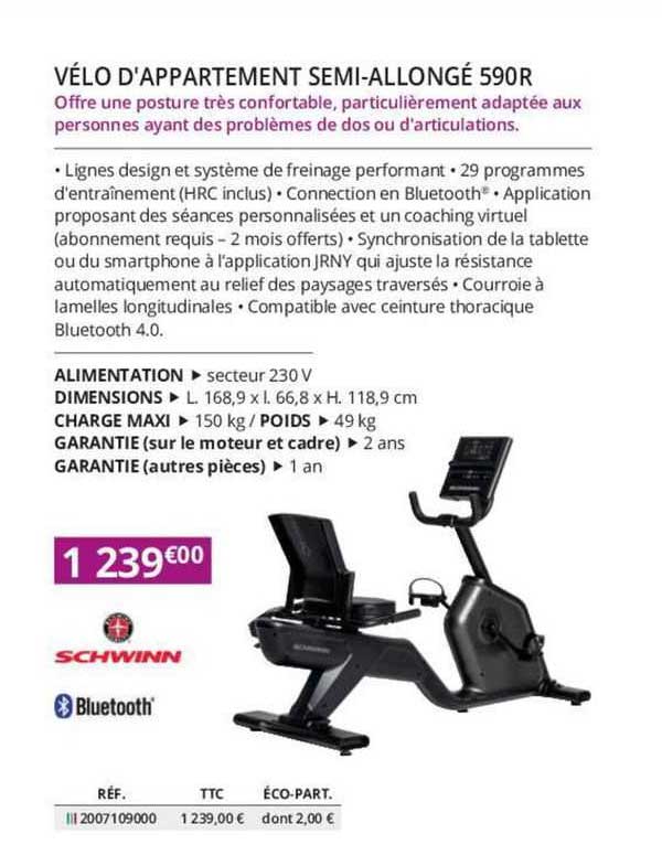 vélo d'appartement semi-allongé 590r schwinn