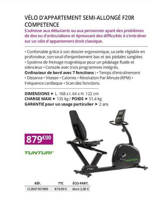 vélo d'appartement semi-allongé f20r compétence tunturi