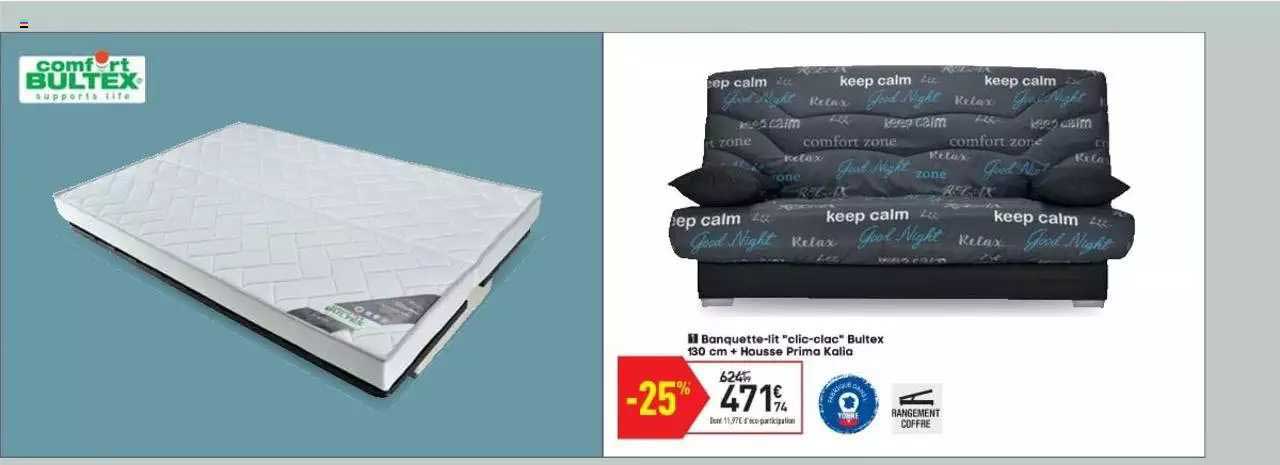 banquette-lit "clic-clac" bultex 130 cm + housse kalia