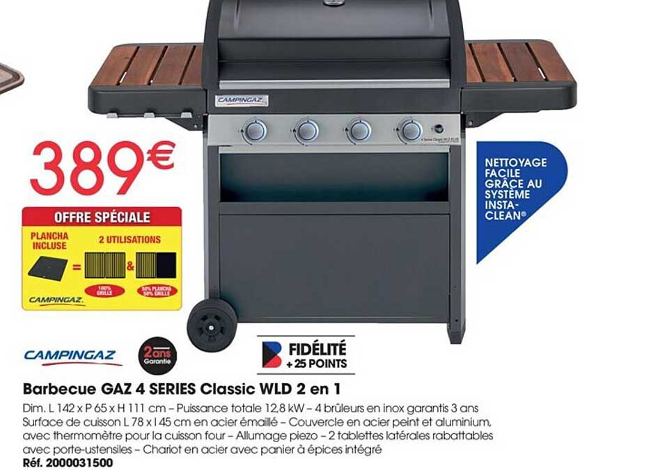 barbecue gaz 4 séries classic wld 2 en 1 campingaz