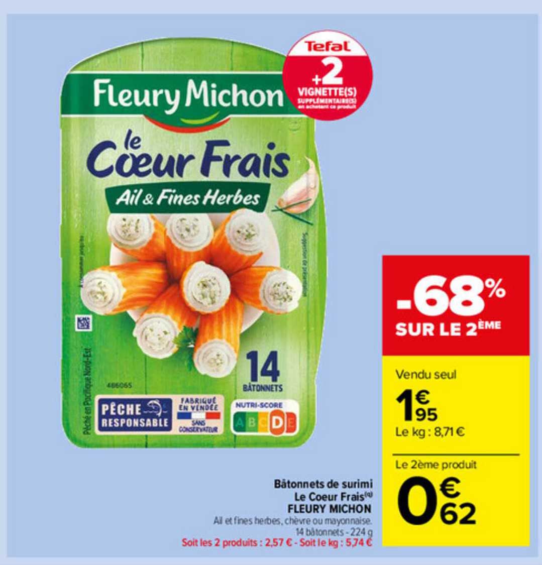 Bâtonnets De Surimi Le Cœur Frais Fleury Michon