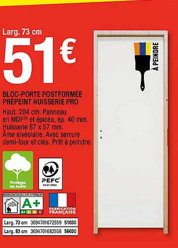 bloc-porte postformée prépeint  huisserie pro
