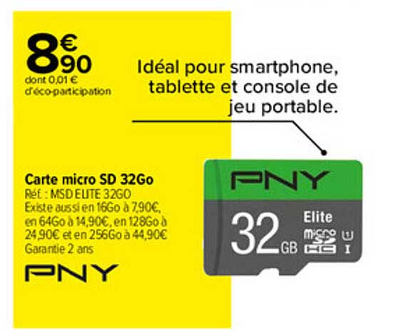 Carte Micro Sd 32 Go Pny