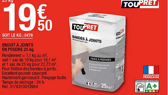 Enduit à Joints En Poudre 25 Kg Toupret