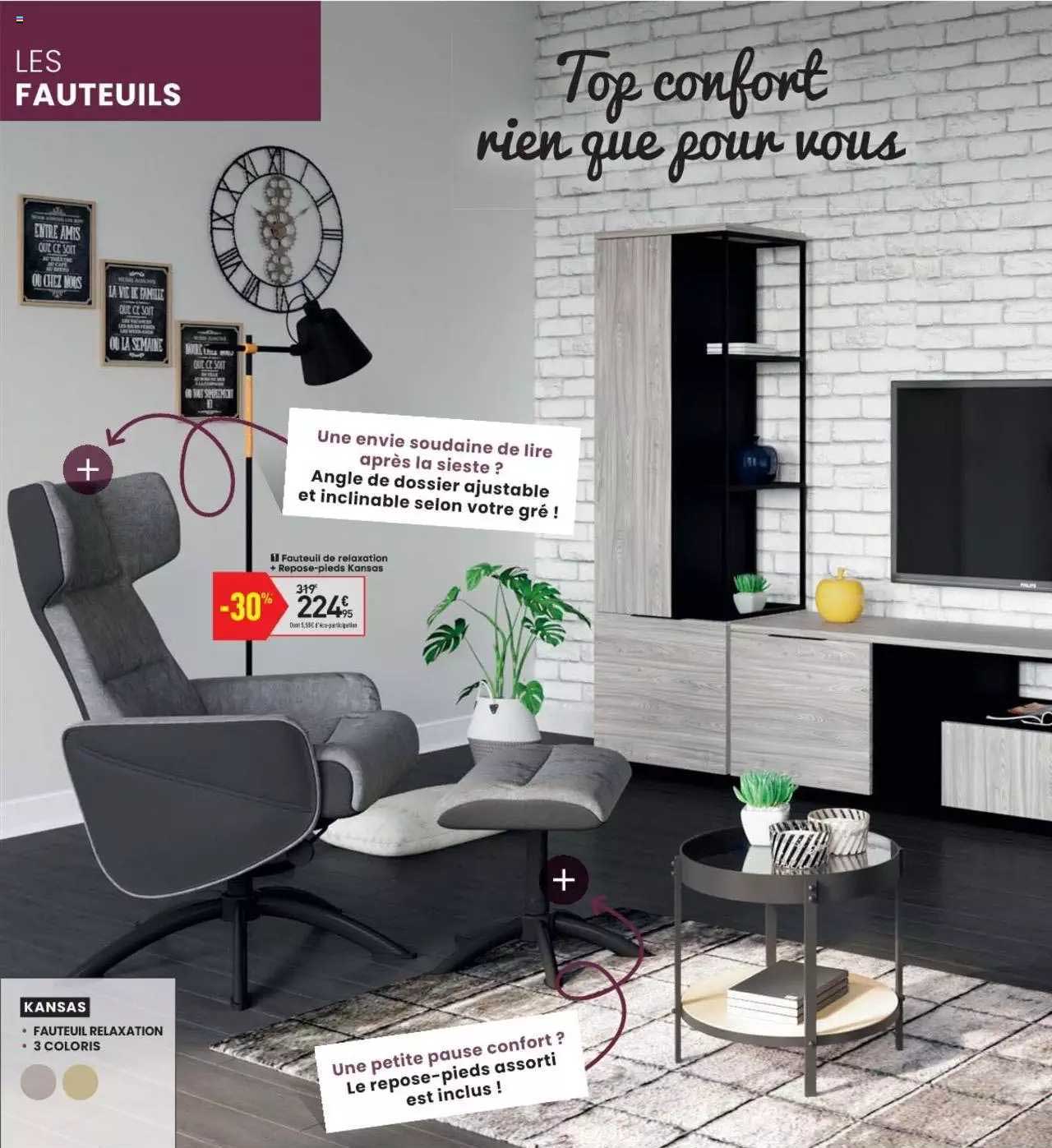 fauteuil de relaxation + repose-pieds kansas