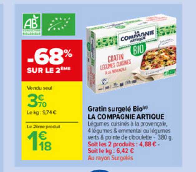 gratin surgelé bio la compagnie artique