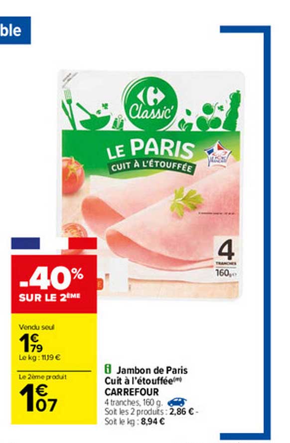 Jambon De Paris Cuit à L'étouffée Carrefour